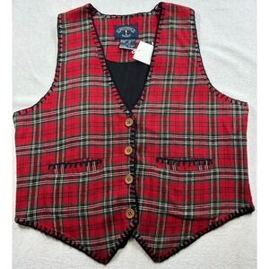 Vtg 90s Solutions Wms Sz L Tartan‎ Plaid Flannel Vest Prep Style Dark Academia
